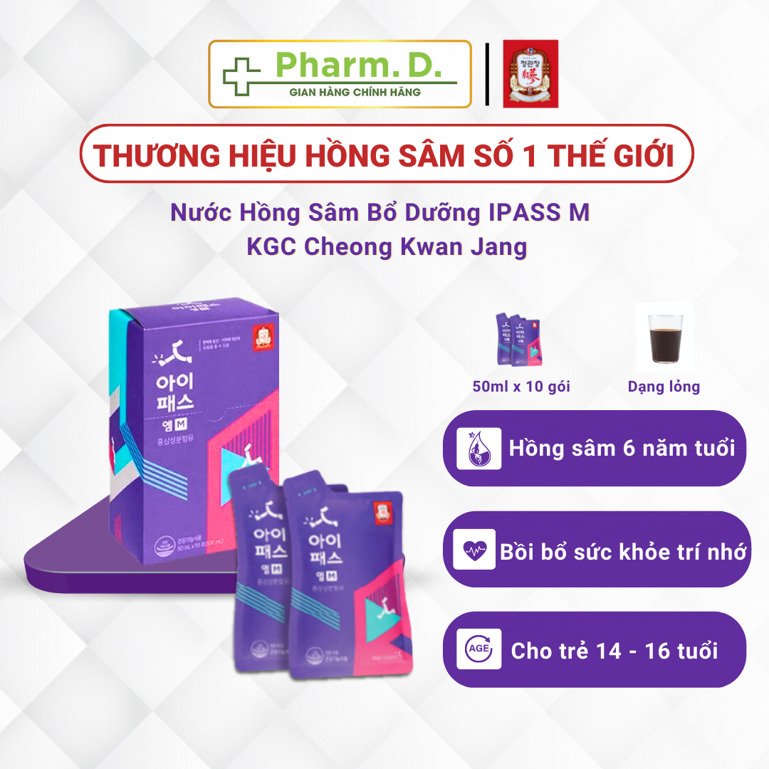 Nước Hồng Sâm Bổ Dưỡng IPASS M Cho Trẻ 14-16 Tuổi KGC Cheong Kwan Jang