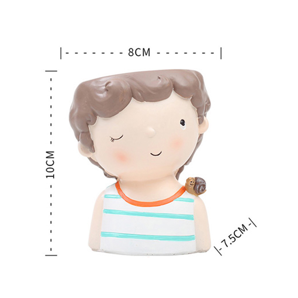 Chậu Cây Sen Đá Xương Rồng Hình Cậu Bé Tóc Xoăn Và Chú Chim Đậu Trên Vai Trang Trí Bàn Làm Việc