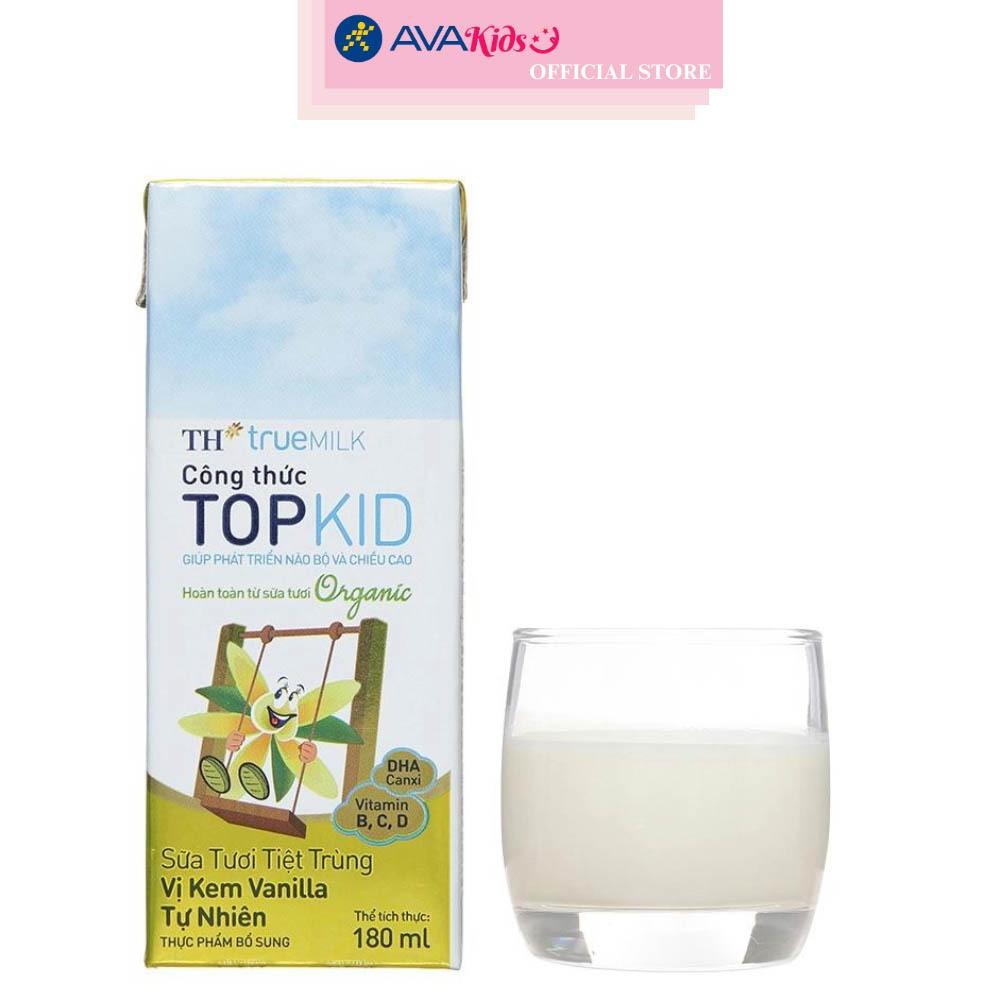 Lốc 4 hộp sữa tươi tiệt trùng TH true MILK Top Kid Organic có đường hương kem vanilla tự nhiên 180 ml (từ 1 tuổi)