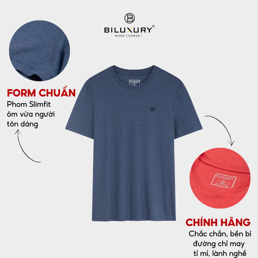 Áo thun nam Biluxury phông cổ tròn co giãn basic dễ phối đồ phom slimfit 6APKB001 combo 2 áo ngẫu nhiên