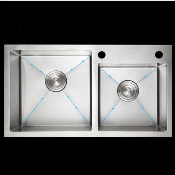 COMBO CHẬU RỬA CHÉN BÁT VUÔNG 2 HỘC LỆCH KT 82X45CM INOX SUS 304 CAO CẤP CL8245