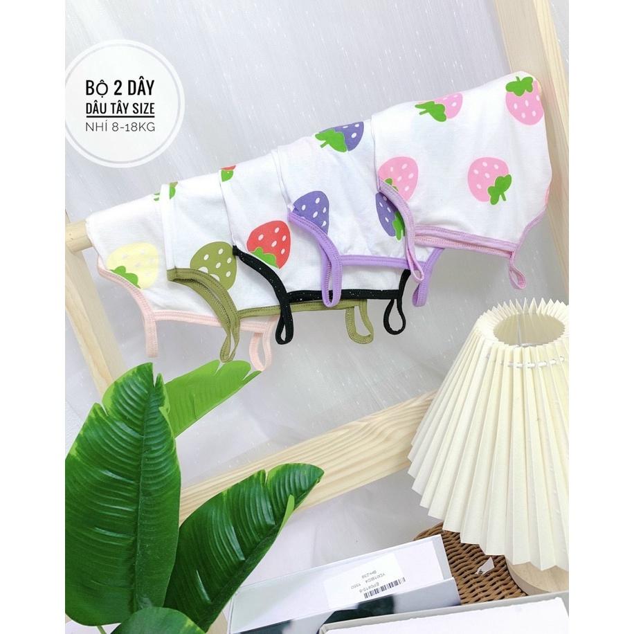 Bộ Thun Cotton Hai Dây Hoạ Tiết Dâu Tây Cho Bé Gái Size Nhí 8-18kg