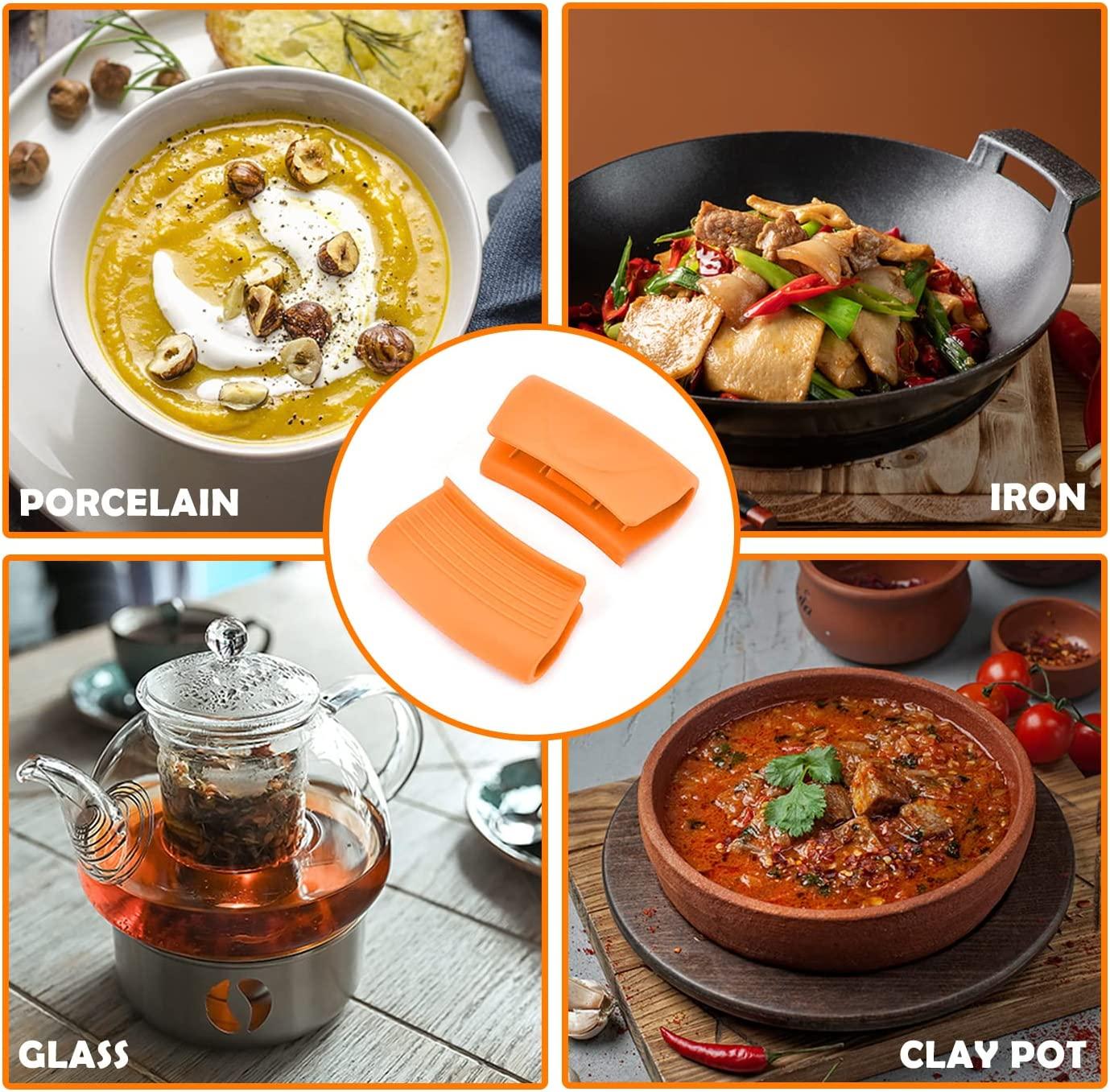 2 Cặp giá đỡ tay cầm silicone, tay cầm nồi bảo vệ nhiệt nhiệt silicon -resistant, tay cầm tay bảo vệ nhiệt vải có vảy, để chống chảo bằng gang và lò nướng nướng