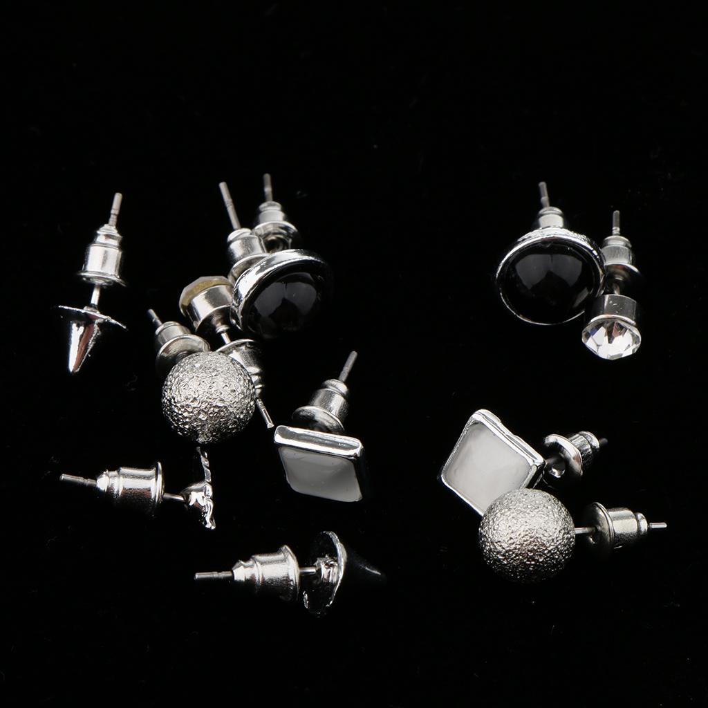 6 Pairs Geometric Earring Mixed Shape Ball Rhinestone Set Ear Studs