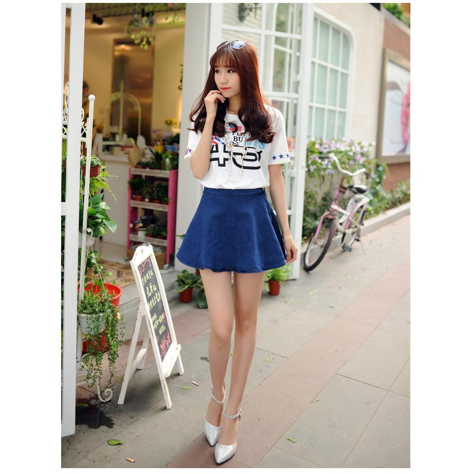 Váy jean ngắn xòe nhẹ