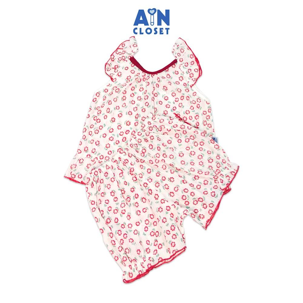 Bộ quần áo ngắn bé gái họa tiết Cúc mai đỏ cotton dệt - AICDBG0MHSC0 - AIN Closet