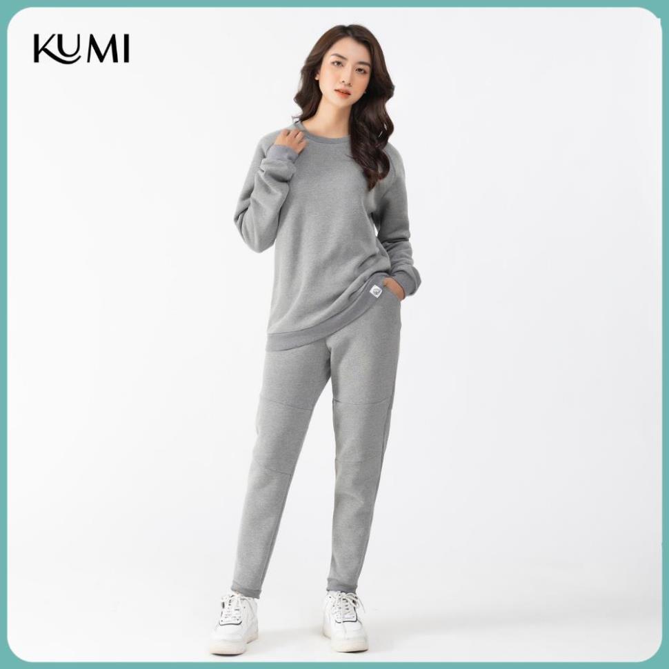 Bộ Nỉ Thể Thao Nữ Thu Đông Chất Nỉ Bông Cao Cấp, Bộ Thể Thao Nữ Năng Động Trẻ Trung Kumi - Ghi