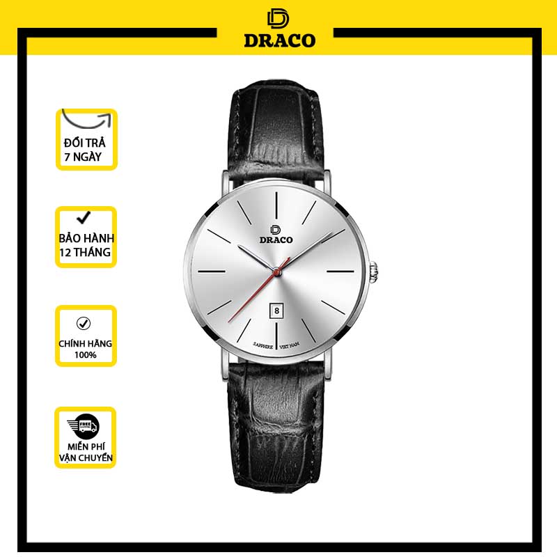 Đồng Hồ Nữ DRACO Sang Trọng D22-STN02 “Classic Girl” Bạc Da Đen