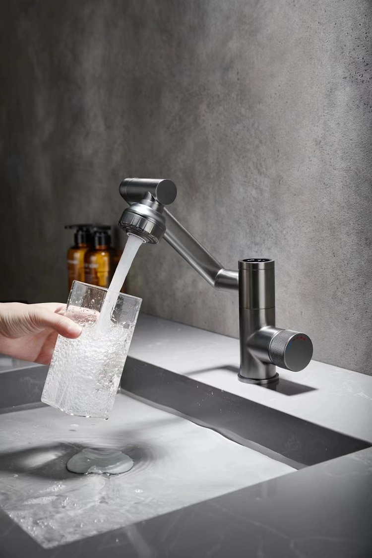 Vòi lavabo nóng lạnh đồng mạ PVD cao cấp xoay 720độ