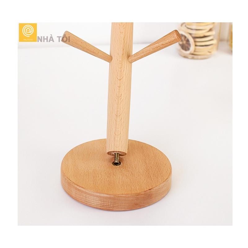 Giá treo cốc 6 móc gằng gỗ sồi để bàn, treo chìa khóa dễ dàng lắp đặt và di chuyển