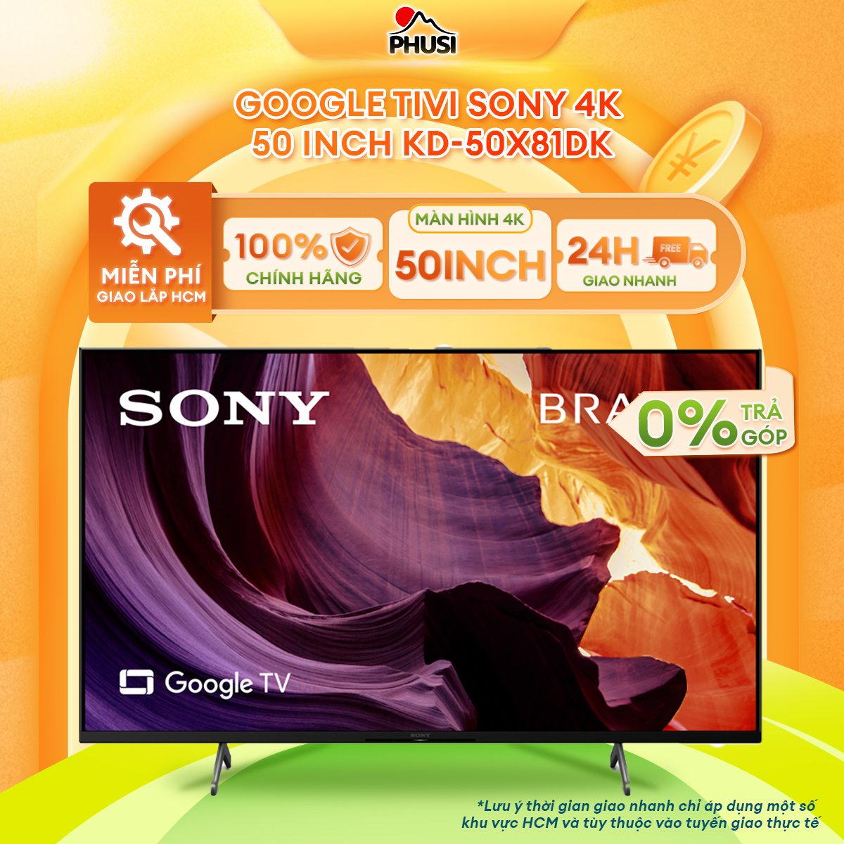 Google Tivi Sony 4K 50 inch KD-50X81DK - Model 2022