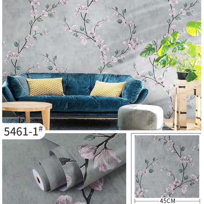 Combo 10 mét giấy dán tường, decal dán tường trang trí nhà cửa NHÀNH HOA CỔ ĐIỂN ĐẬM khổ 45cm