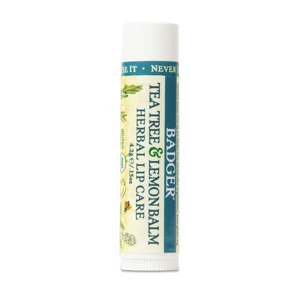 Son dưỡng môi thảo mộc hữu cơ Badger Tea Tree &amp; Lemon Balm Herbal Lip Balm USDA Organic