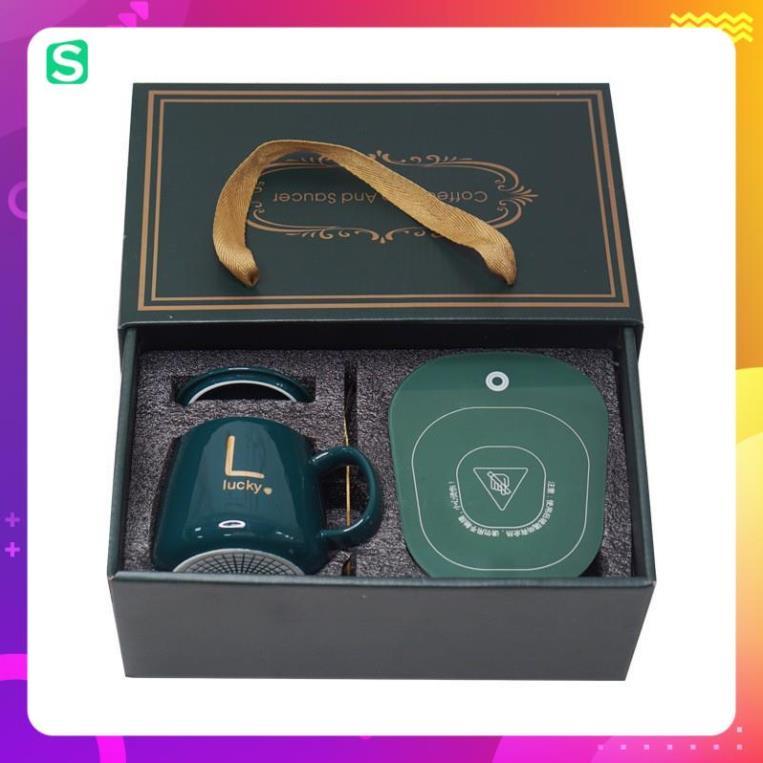 Cốc hâm nóng, giữ nhiệt đế điện và thìa mạ vàng, hâm nóng cafe, sữa, trà, rất tiện dụng