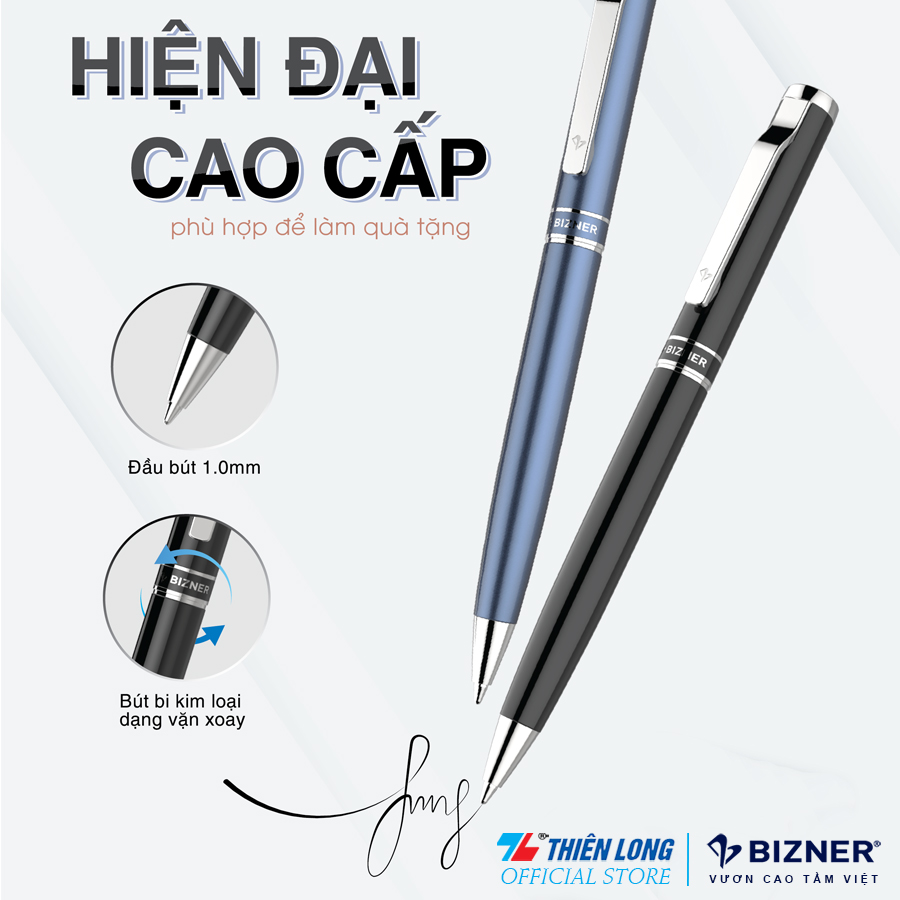 Bút bi cao cấp Bizner BIZ-12 (tặng kèm ruột bút) - Thân màu xanh nhạt hộp nhựa 01