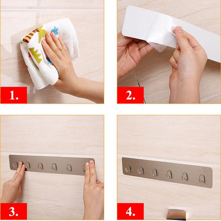 Thanh Treo 6 Móc Dán Tường 6 Nhánh Siêu Dính Trong Suốt