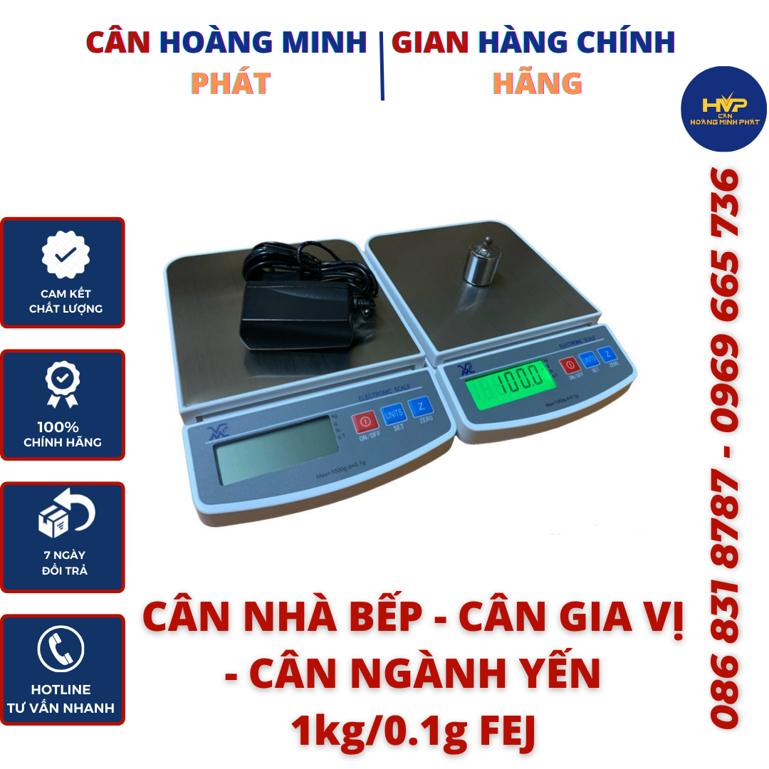 Cân Tiểu Ly Điện Tử Nhà Bếp FEJ 1kg/0.1g (cân gia vị - cân định lượng) - Cân Chính Xác - Kèm Sạc [ CÂN HOÀNG MINH PHÁT ]