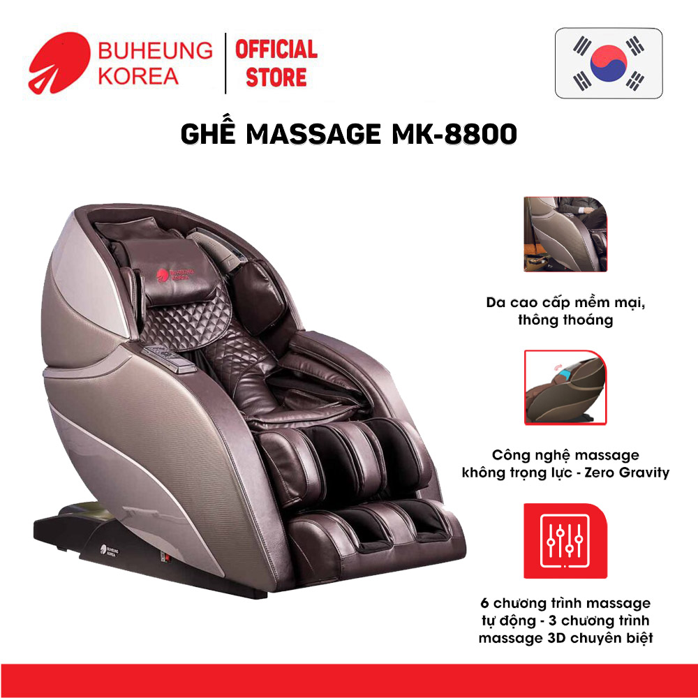 Ghế Massage thương gia Buheung MK-8800, da cao cấp, 6 chương trình massage tự động, 3 chương massage 3D, bảo hành chính hãng