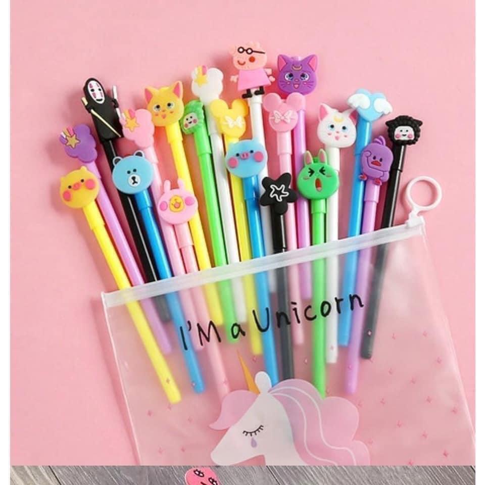 Set 20 bút bi nước hình thú kèm túi ngộ nghĩnh