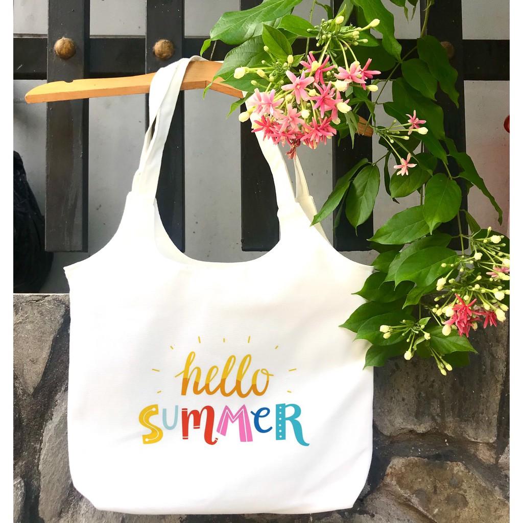 TÚI tote bầu vải canvas đeo vai hello summer_Khoá kéo