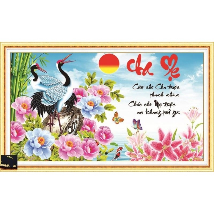 Tranh đính đá Cầu Cho Cha Mẹ an khang tuổi già - chưa đính