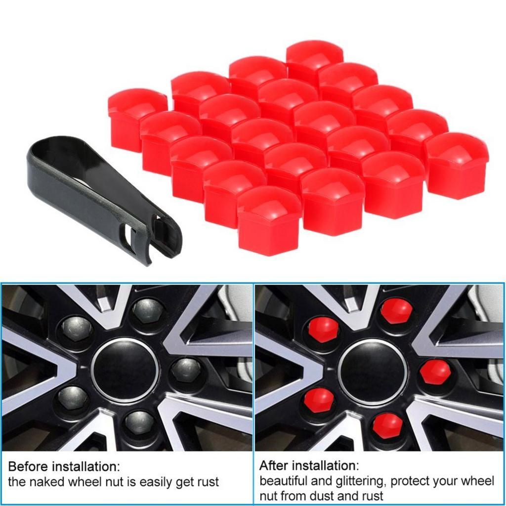 20pcs Universal 19mm Wheel Nut Covers Lug Nut Caps Screw Protector Red