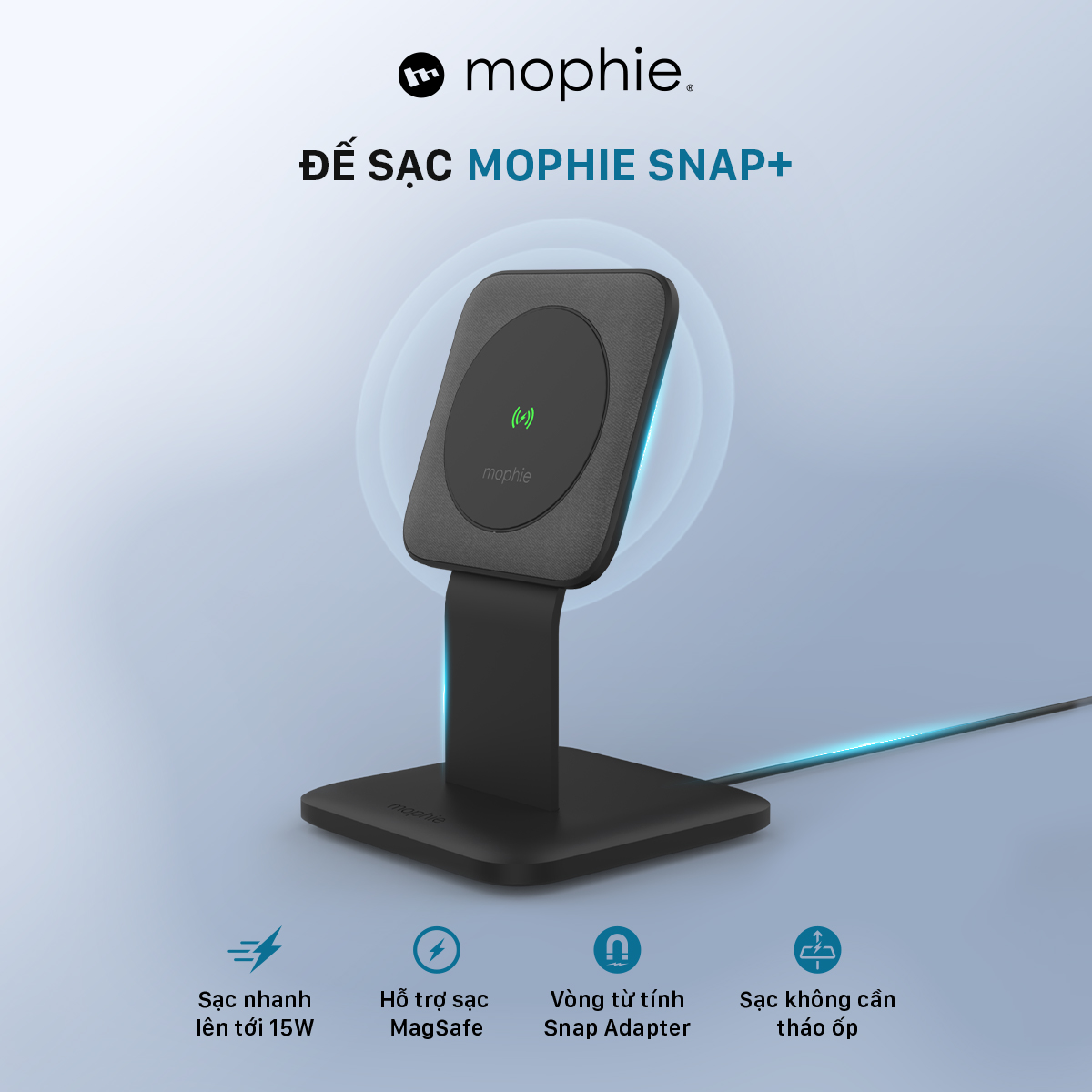 Đế sạc đứng không dây Mophie Snap+ - Hàng chính hãng