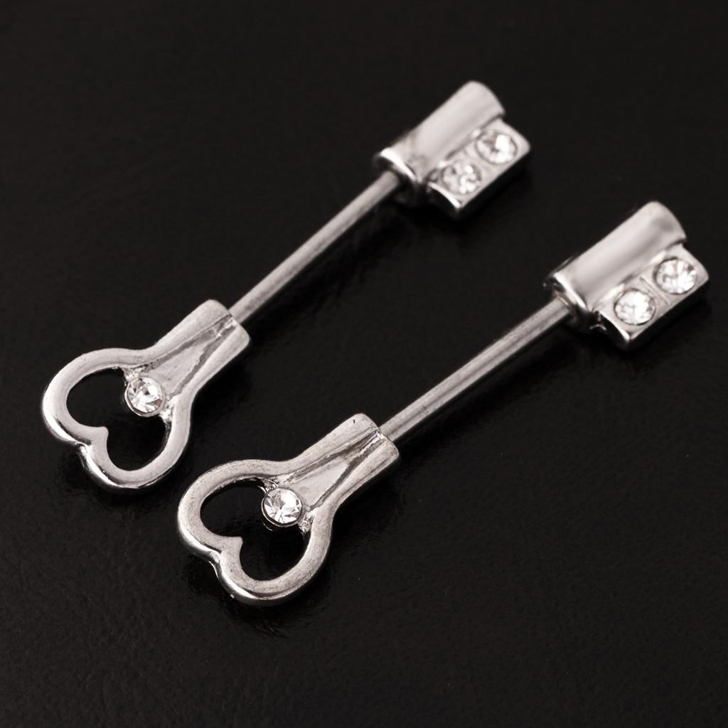 1 Pair Crystal Heart Nipple Bar Ring Stainless Steel Body Piercing Jewelry