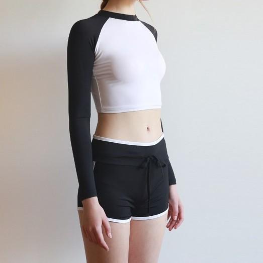 Bộ đồ bơi nữ croptop màu trắng đen thun lạnh dày đẹp