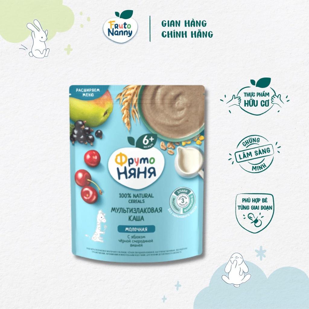 Bột Ăn Dặm FRUTONANNY Organic Vị Ngũ Cốc Táo Sữa Nho Đen Anh Đào - Không Biến Đổi Gen GMO, Bé Từ 4 Tháng Tuổi (200g)