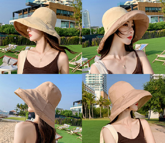 Mũ chống nắng rộng vành phong cách Hàn, nón rộng vành đội 2 mặt thời trang