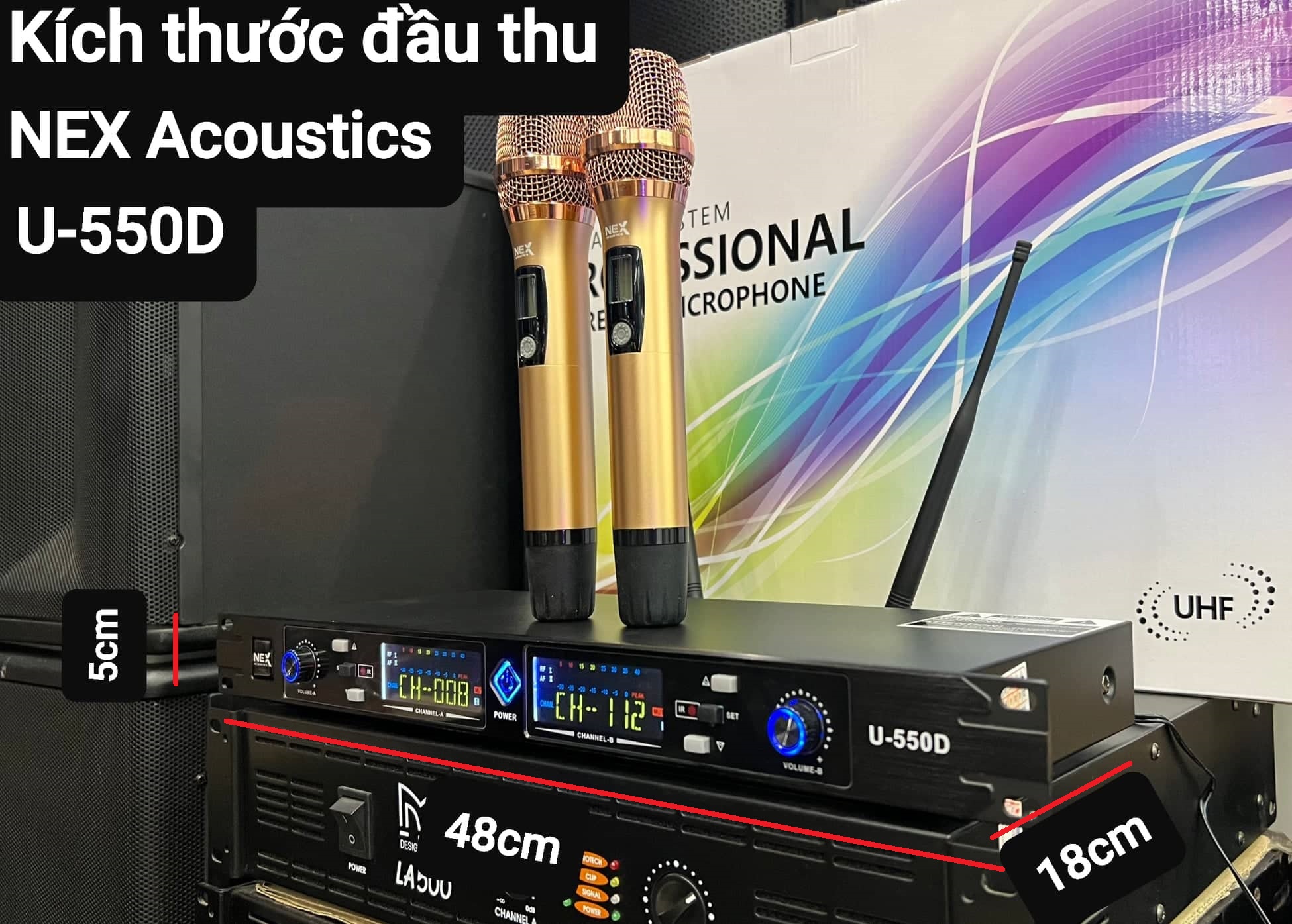 Bộ Micro không dây NEX Acoustics U-550D: Hàng đẹp, Thu âm tốt, Sáng tiếng. Chống hú/rít, tạp âm, 2 râu thu sóng, Vỉ tím