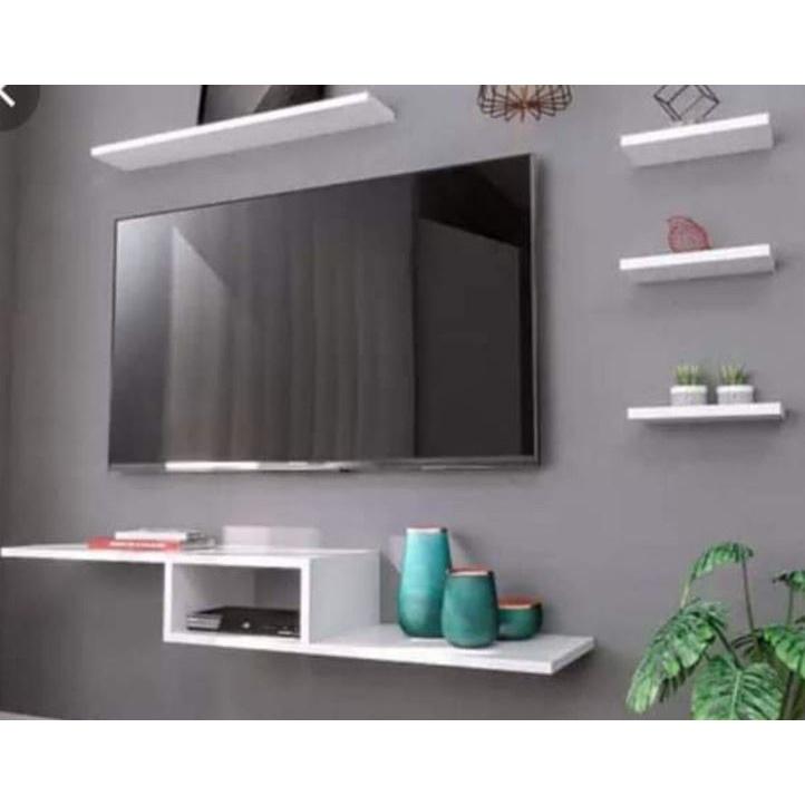 Kệ tivi trang trí các thanh ngang như hình cho phòng khách phòng ngủ