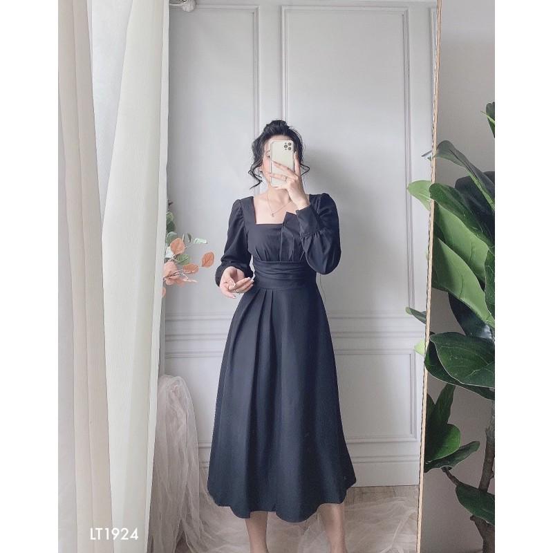 Đầm Midi Xếp Li Ngực Tay Bồng