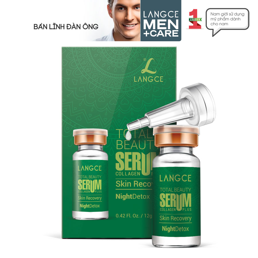 SERUM TOTAL BEAUTY COLLAGEN+ TẢO BIỂN XANH - NIGHT DETOX - THANH LỌC ĐỘC TỐ SE KHÍT LỖ CHÂN LÔNG 12ml LANGCE dành cho Nam