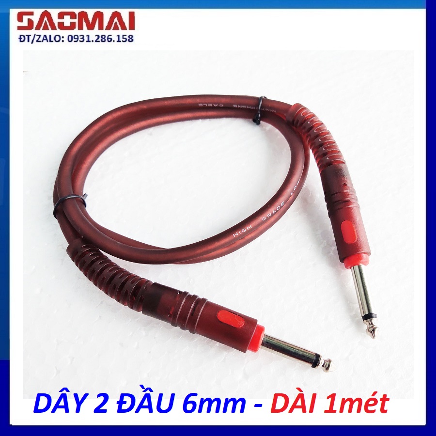 Dây 2 đầu 6mm sử dụng cho các thiết bị âm thanh, micro không dây - dài 1m màu nâu