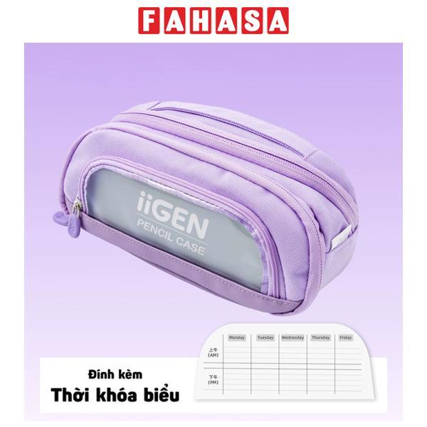 Hộp Bút Vải Cỡ Lớn Phối Cửa Sổ Trong Suốt - iiGEN YZ160073 - Màu Tím