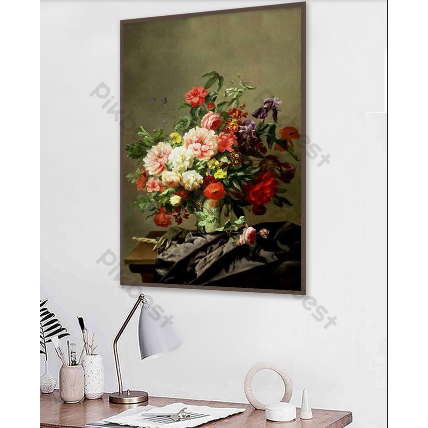 Tranh dán tường Bình hoa mẫu đơn tối giản, Tranh dán tường 3d hiện đại MS879211