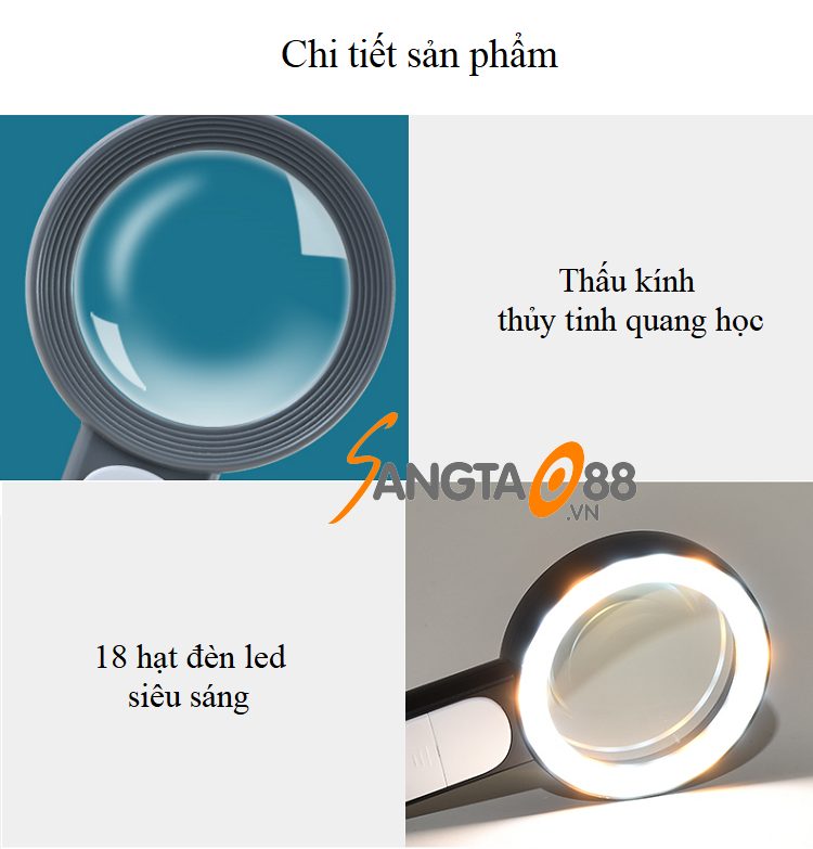 Kính lúp 30x đọc sách báo, có đèn cao cấp K2290-18 (Tặng miếng thép đa năng 11in1)