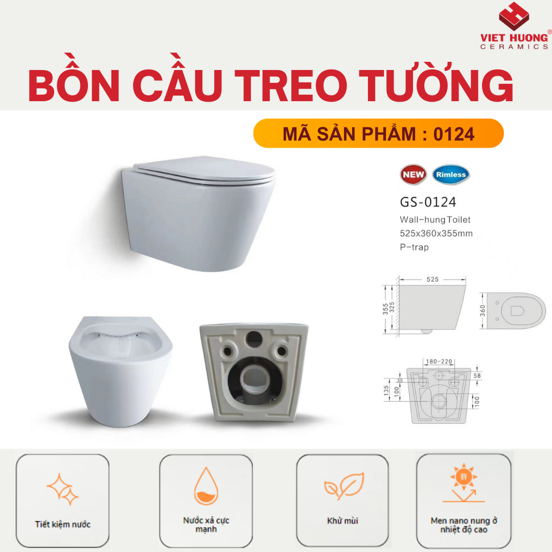 BỒN CẦU TREO TƯỜNG EUROVINTO CAO CẤP MÃ 0124