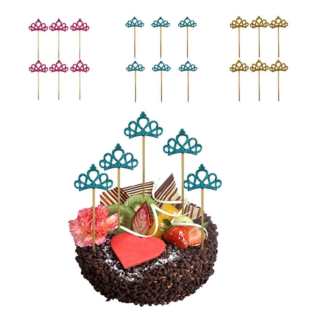 6 Pieces/set Felt Crown Shape Cake Toppers Baby Shower Birthday Wedding Cake Picks Cake Centerpieces