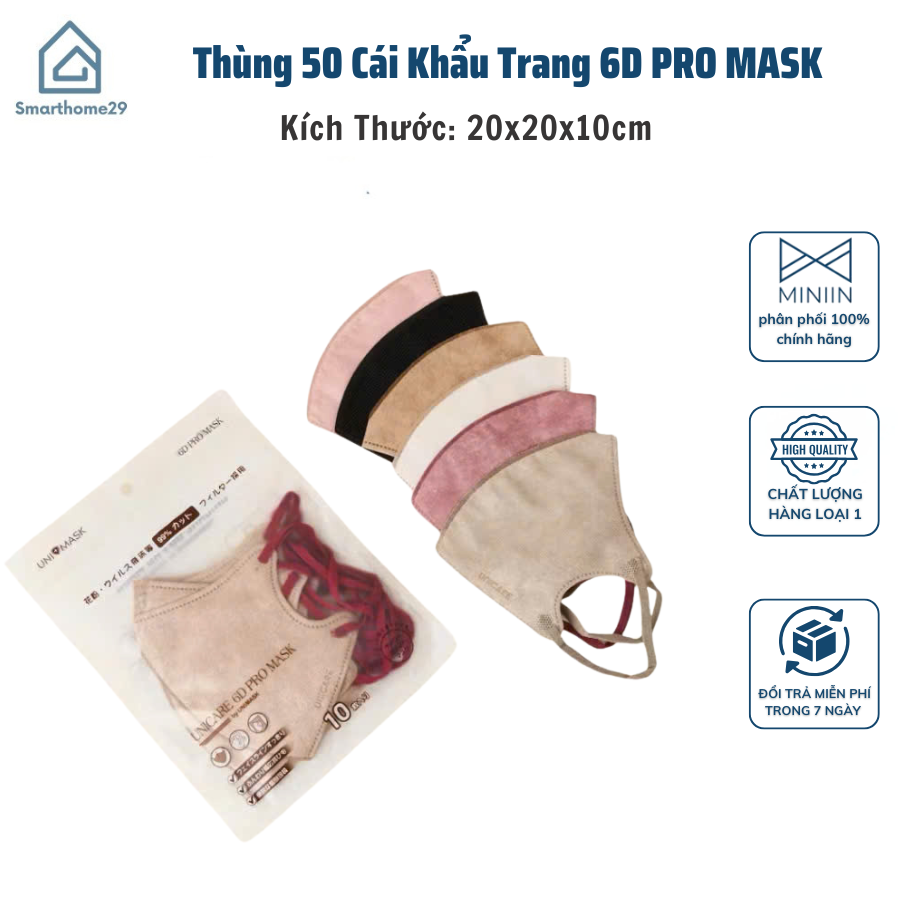 Thùng 50 Cái Khẩu Trang 6D PRO MASK Airfit – Khẩu Trang 6D UNICARE Pro Mask Cao Cấp, Phiếu Kiểm Định Chất Lượng - HÀNG CHÍNH HÃNG MINIIN