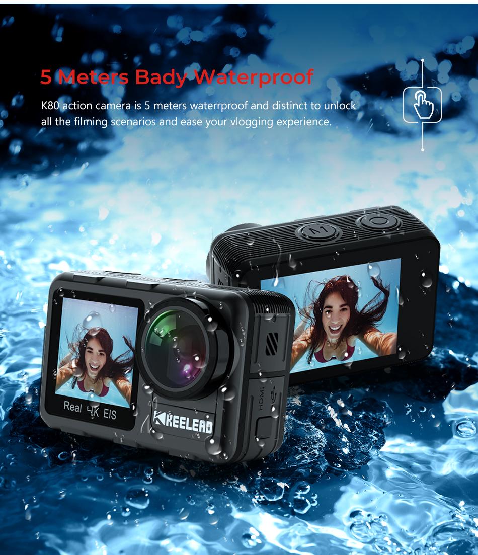 Keelead K80 4K 60FPS 20MP 2.0 Touch LCD EIS Dual Screen WiFi Webcam Waterproof Materpel Video Camera K80 Action Camera