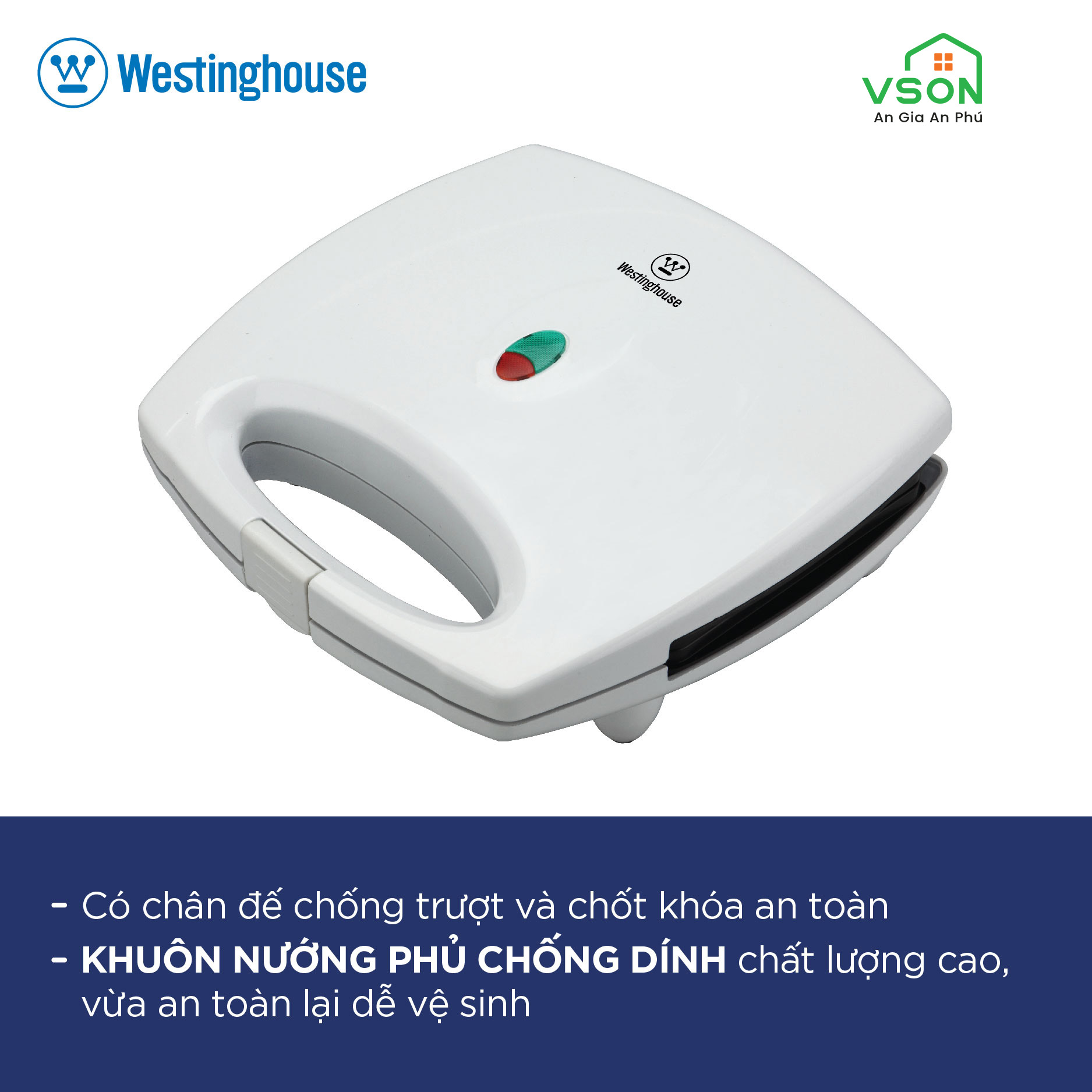 Máy kẹp nướng bánh mì Sandwich WestingHouse WKSM026 750W nướng nhanh chín đều, chống dính, có 2 ngăn nướng - Hàng chính hãng Mỹ