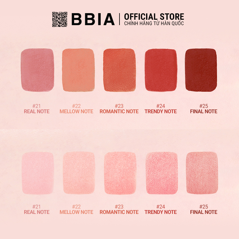 Son kem lì Bbia Last Velvet Lip Tint - 24 Trendy Note 5g (màu hồng đất ánh cam nhẹ)