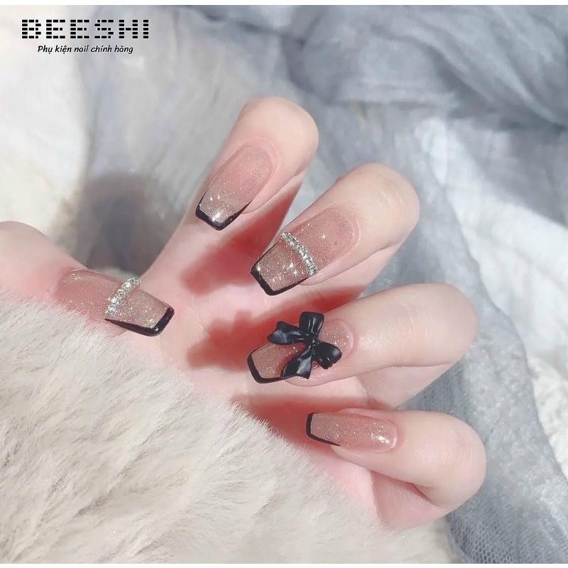 Charm nơ trang trí móng đen trắng phong cách hàn quốc-beeshi shop nail