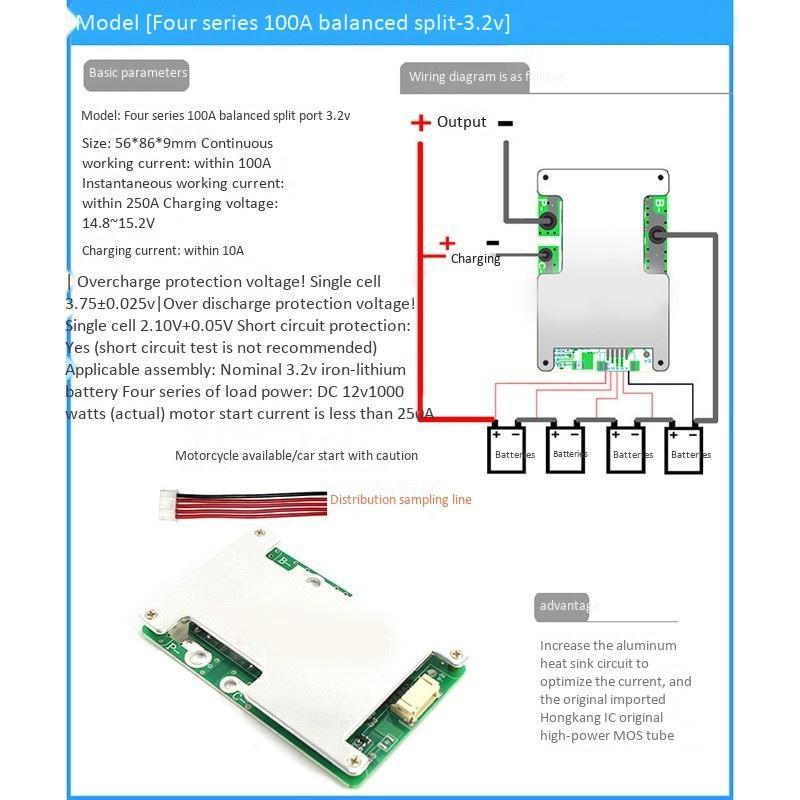 Bảng mạch bảo vệ bộ sạc pin Lithium 4S 12V 100A BMS tiện dụng