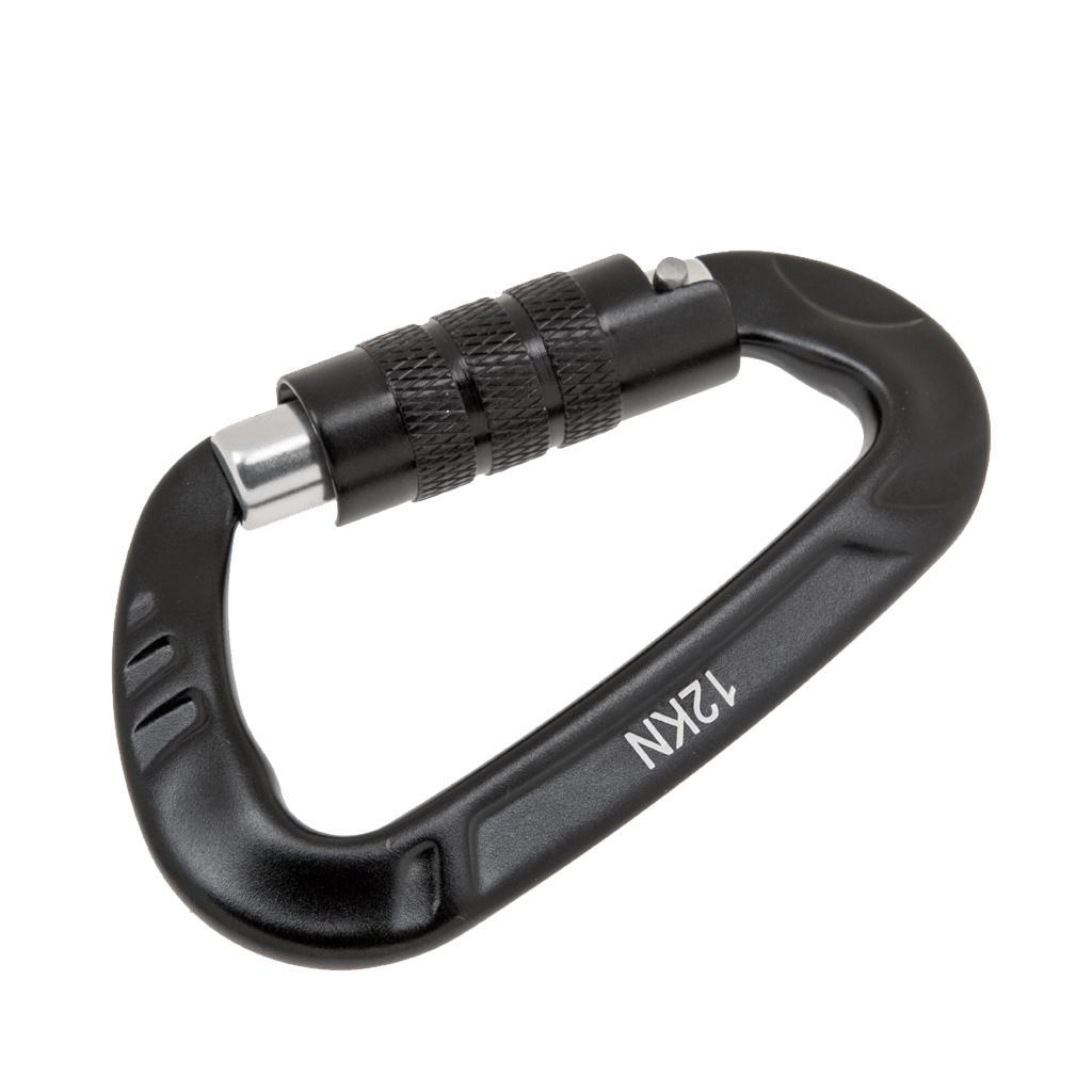 2x12KN D Shape Carabiner Screw Locking Clip Hook Keychain