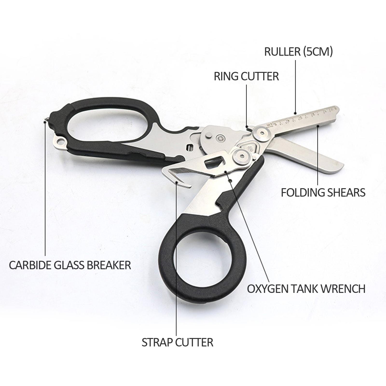 Outdoor Multi Tools Folding Emergency Response Shears Strap Cutter Ring Cutter Ruller Oxygen Tank Wrench Carbide Glass Breaker