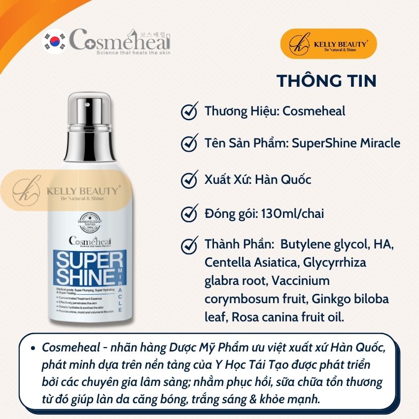 Xịt Dưỡng Ẩm Căng Bóng Da Cosmeheal SuperShine Miracle - Cấp Ẩm, Se Nhỏ Lỗ Chân Lông; Mịn Da | Kelly Beauty